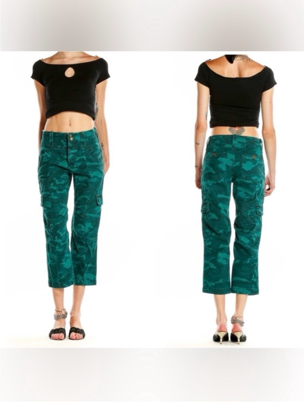 Anthropologie Austin Cargo Trousers Pants Camo Dark Turquoise Size 27 - Picture 4 of 16